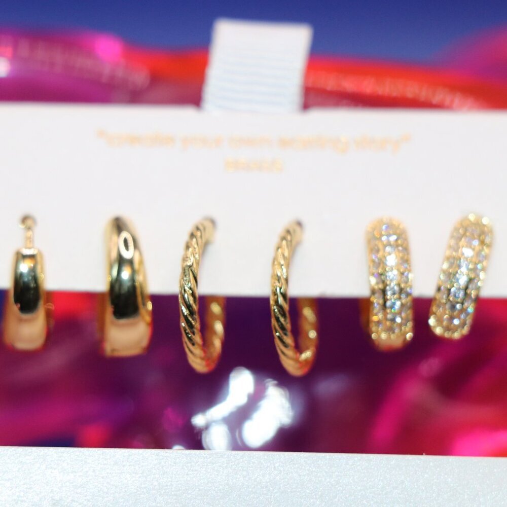 T J Maxx Three Pair Small Gold Tone Brass Hoop Earrings - Picture 2 of 2